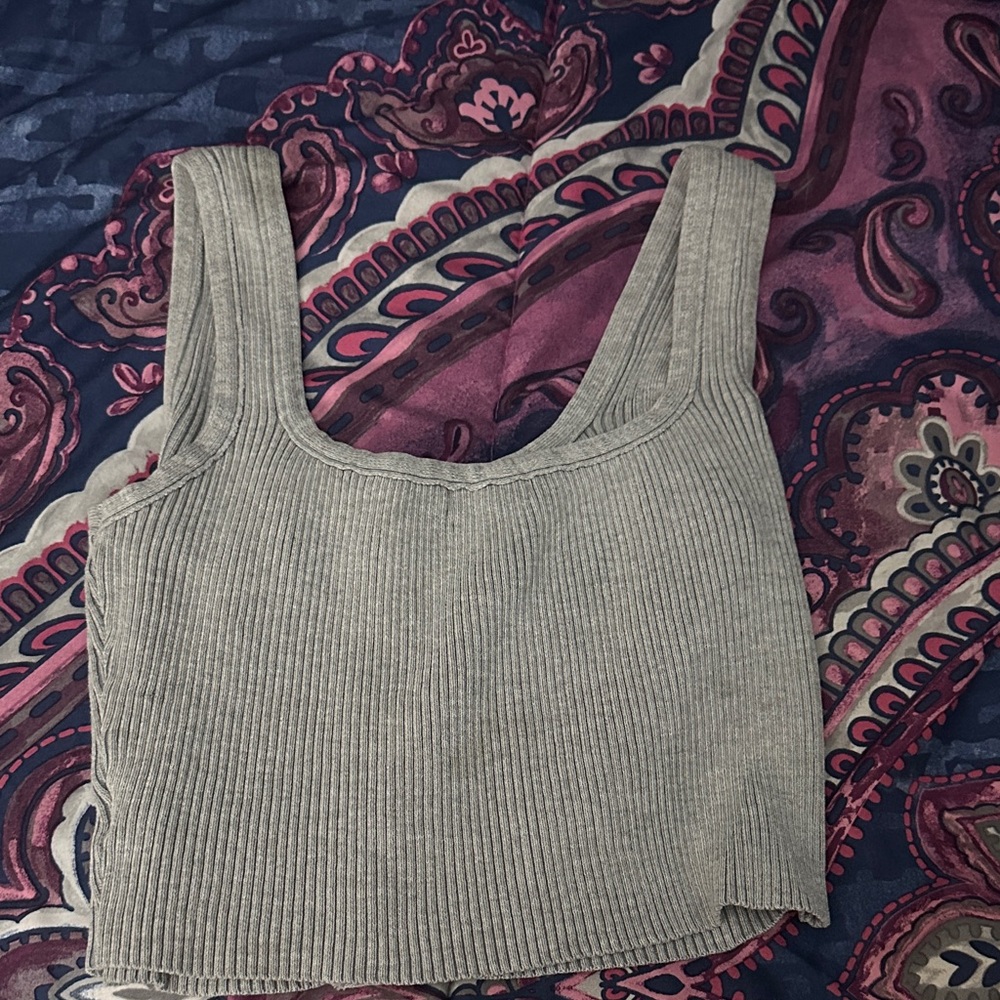 Gray Ribbed Button-Down Women's Top - Picture 3 of 3
